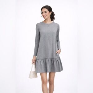 Banana Republic Grey Ponte Long Sleeve Ruffle Hem Dress